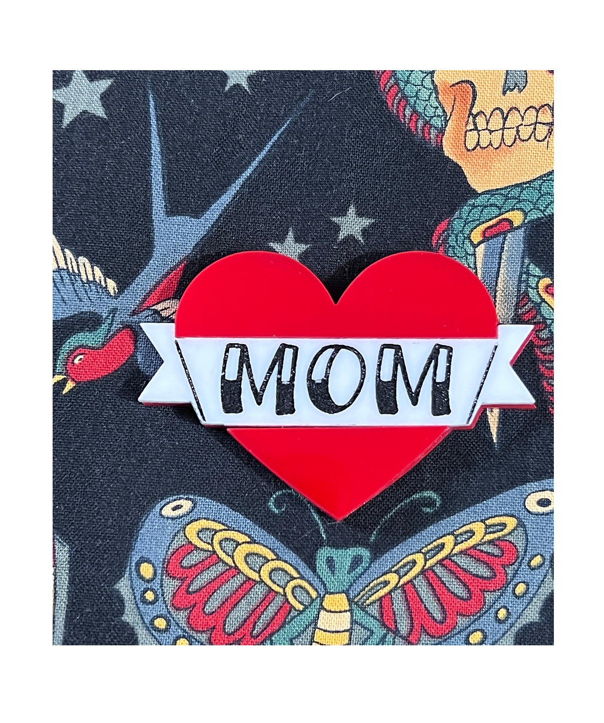 Mom Tattooed Heart Brooch