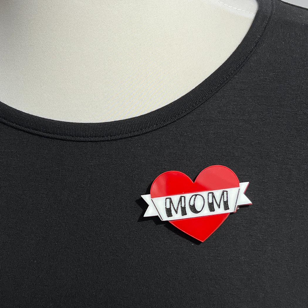 Mom Tattooed Heart Brooch