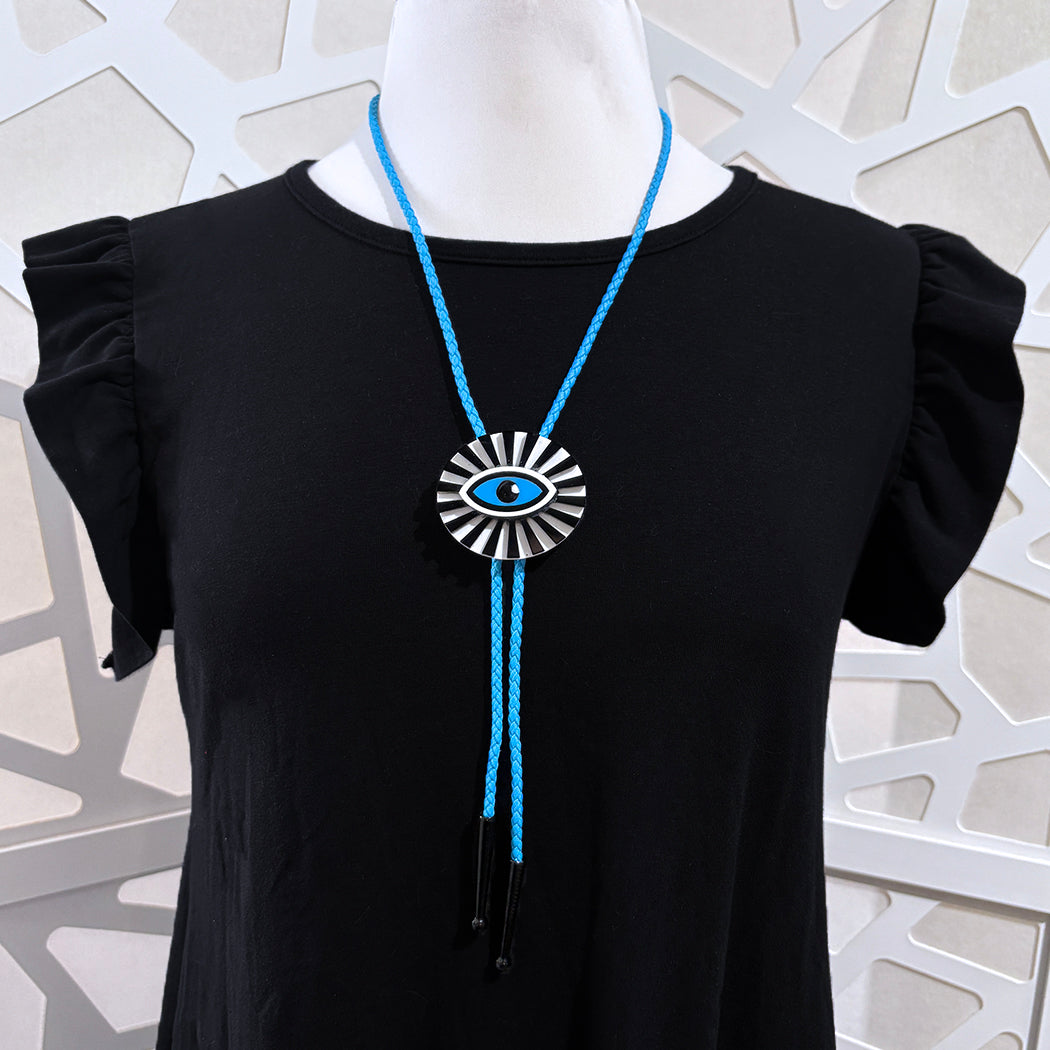 All Seeing Eye Bolo Tie- Blue Cord