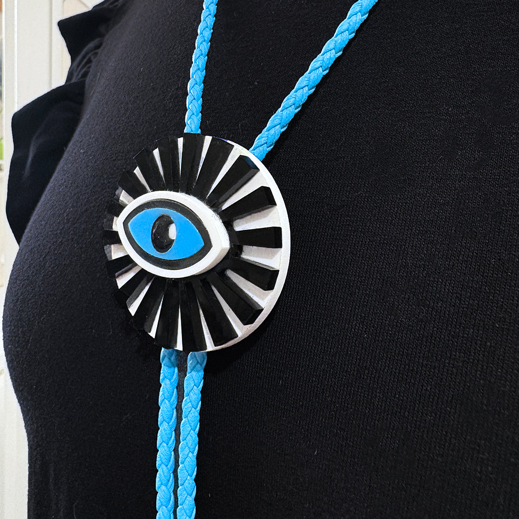 All Seeing Eye Bolo Tie- Blue Cord