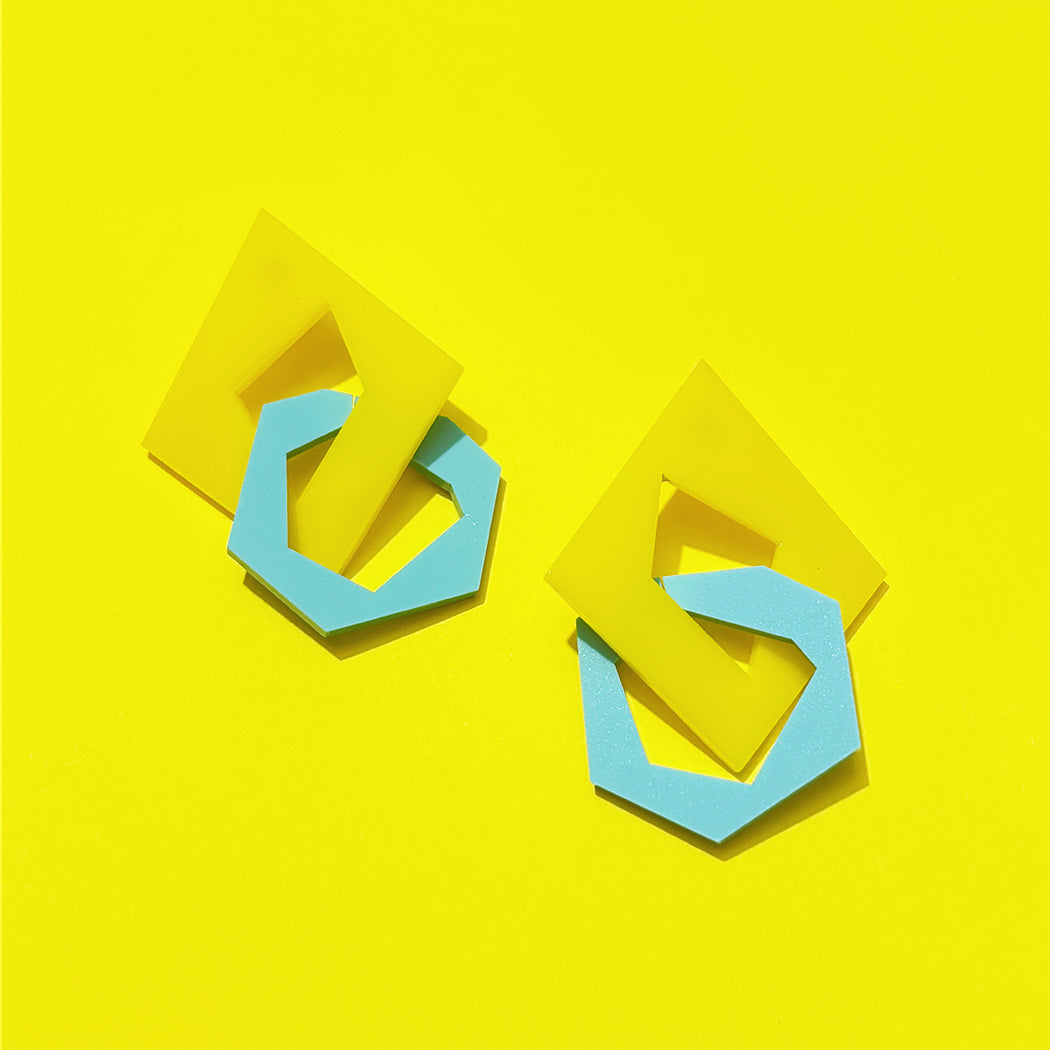 Abstract Link Earrings Yellow & Aqua