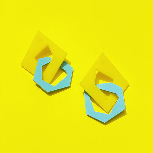 Abstract Link Earrings Yellow & Aqua