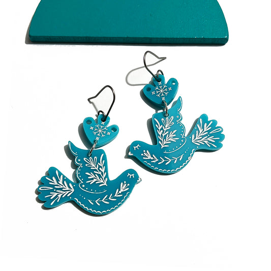 Scandinavian Dove Earrings - Blue