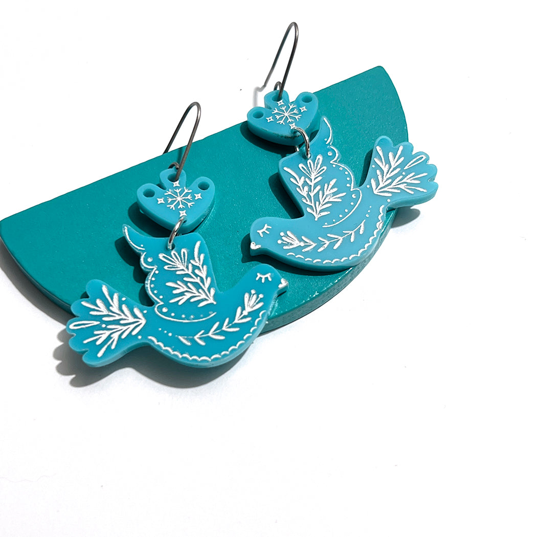 Scandinavian Dove Earrings - Blue