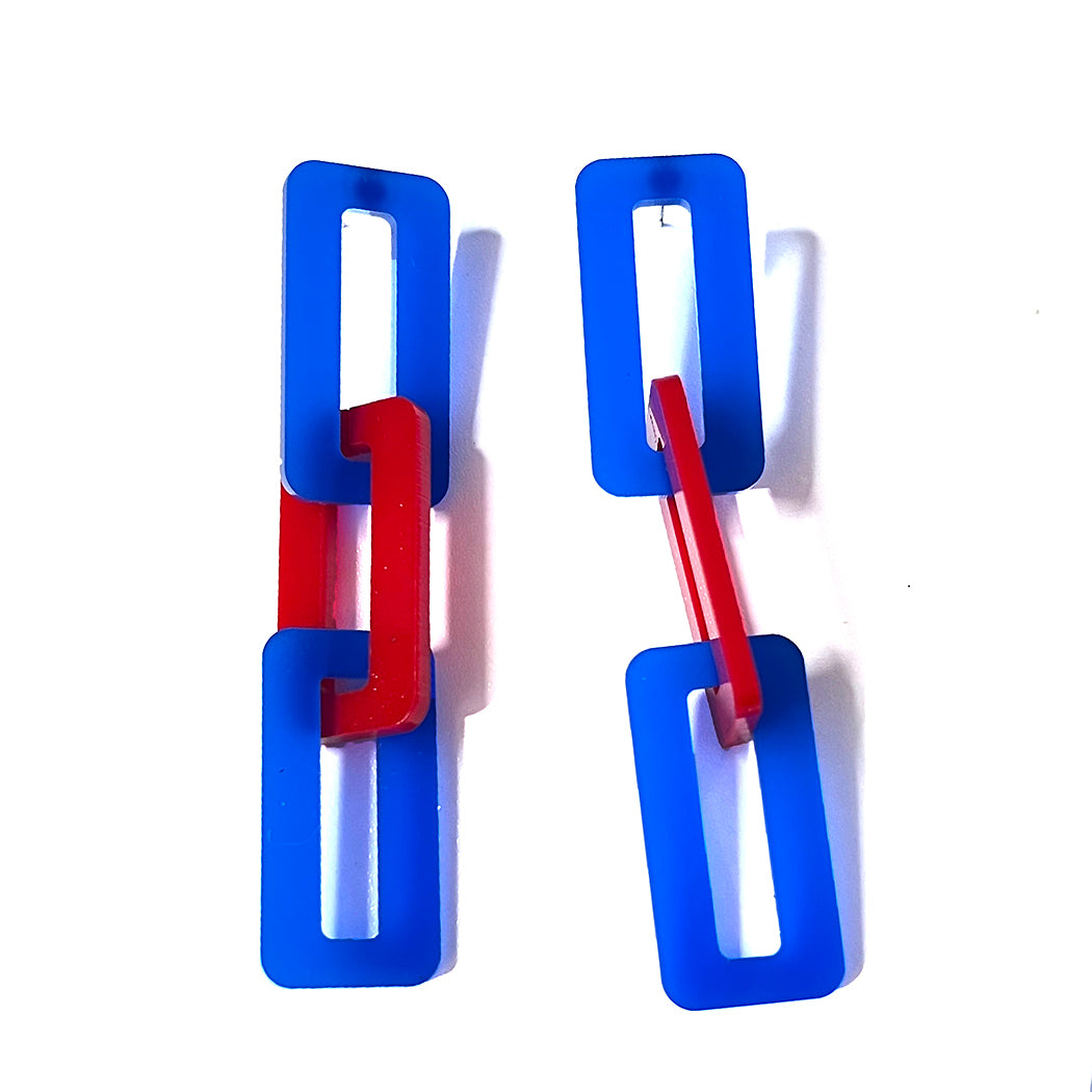 Large Link Earrings in Blue and Red