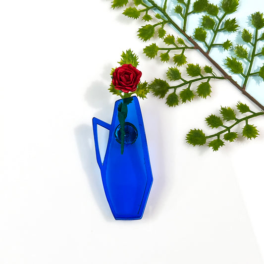 Mid Century Vase Brooch -  Blue Transparent