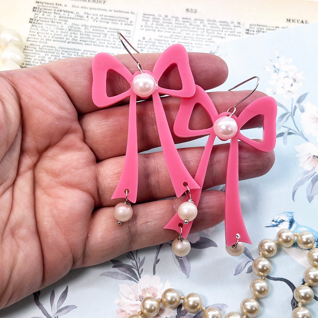 Large Pink Bow Earrings