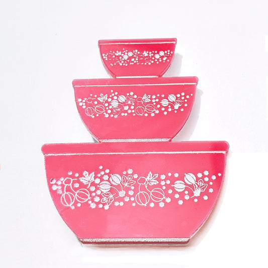 Pink Gooseberry Pyrex Bowl Stack Brooch