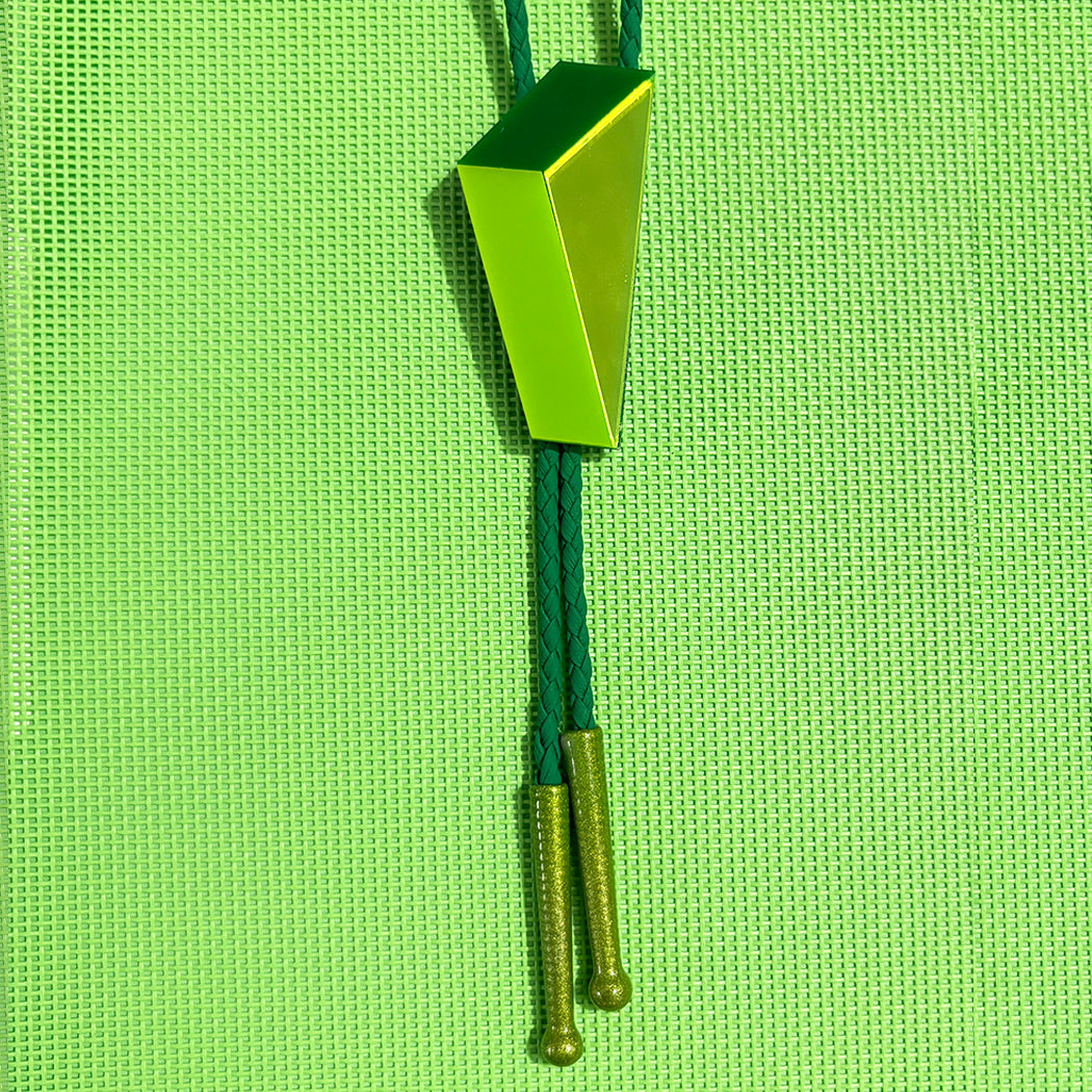 Midcentury inspired geometric green bolo tie. 