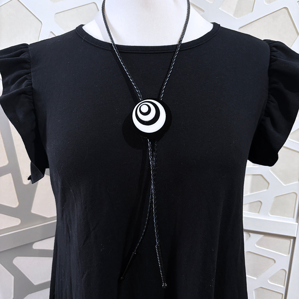 Op Art Circles Bolo with Black Tips