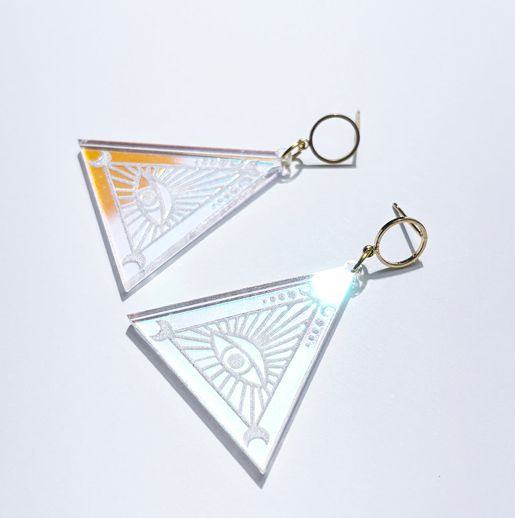 Holographic Eye Pyramid Earrings