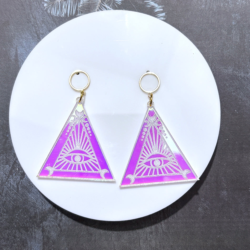 Holographic Eye Pyramid Earrings