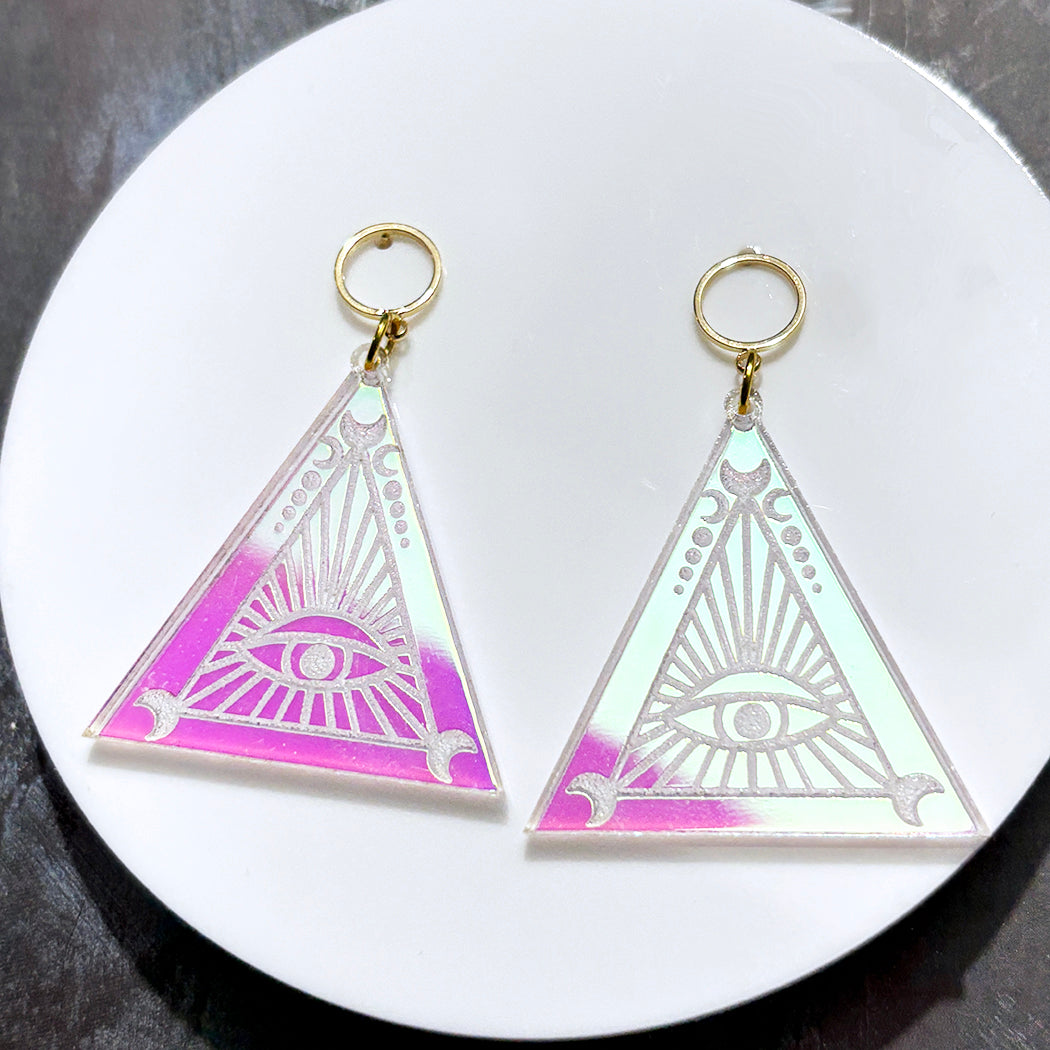 Holographic Eye Pyramid Earrings