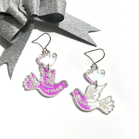 Small Scandinavian Dove Earrings - Iridescent