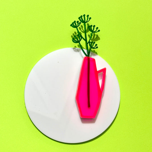Mid Century Vase Brooch - Transparent Hot Pink