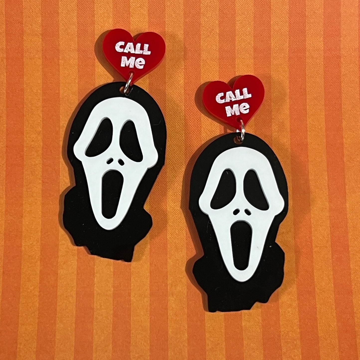 Call Me Ghost Face Earrings - Red Hearts