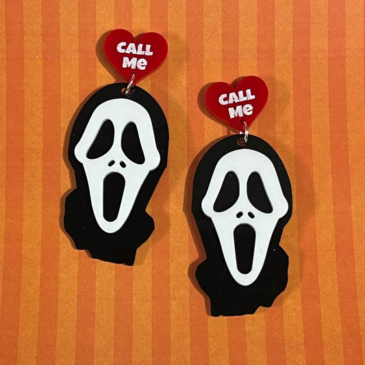 Call Me Ghost Face Earrings - Red Hearts
