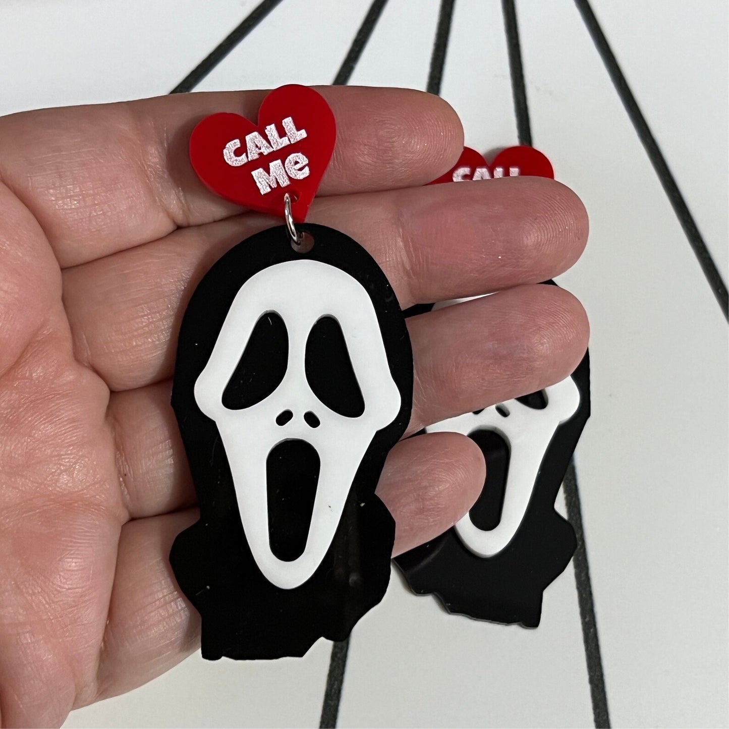 Call Me Ghost Face Earrings - Red Hearts