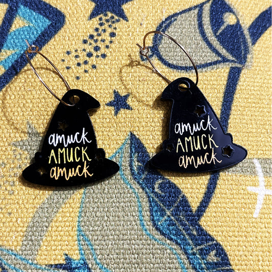 Amuck Amuck Amuck Black Witch Hat Hoop Earrings
