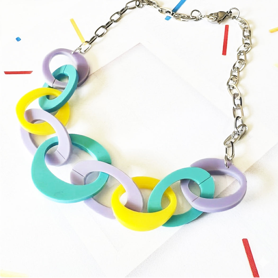 Colorful chain necklace on a white background