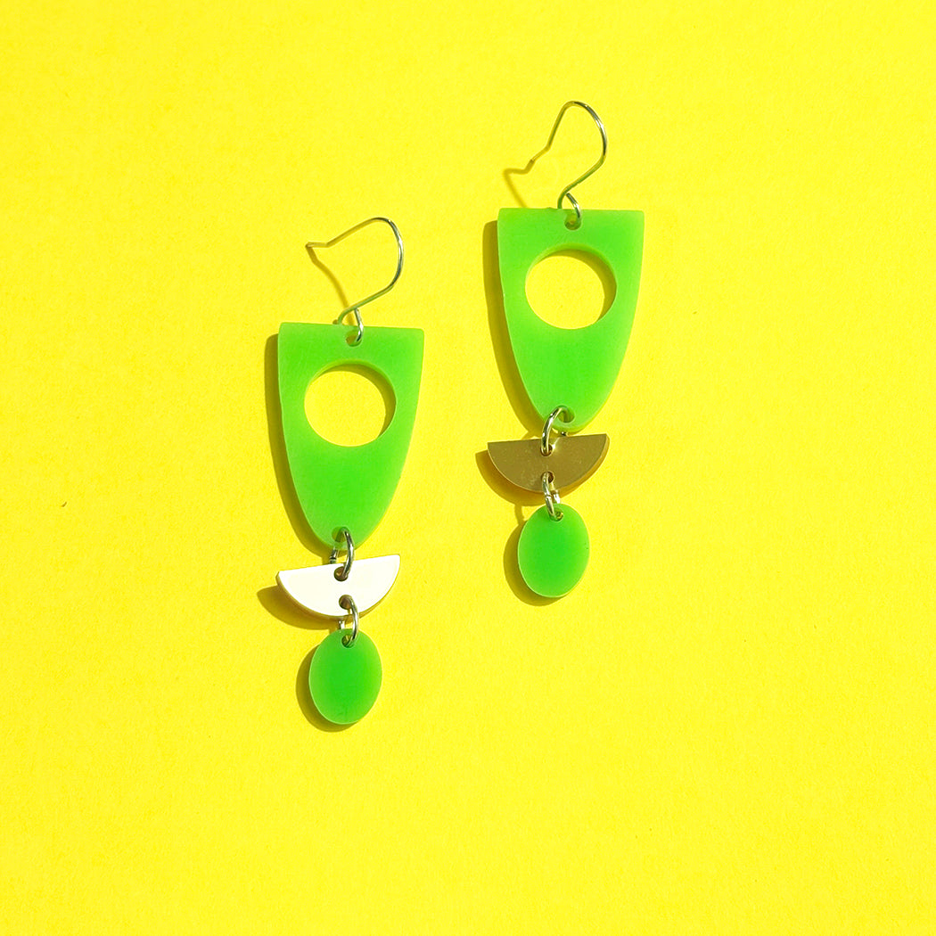 Lime Geometry Earrings