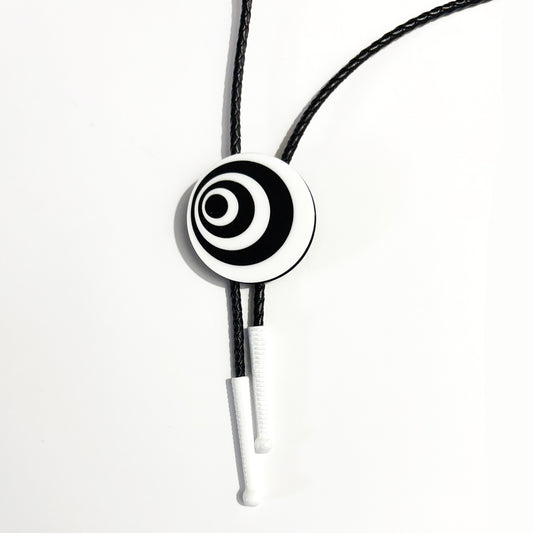 Op Art Circles Bolo Tie with White Tips