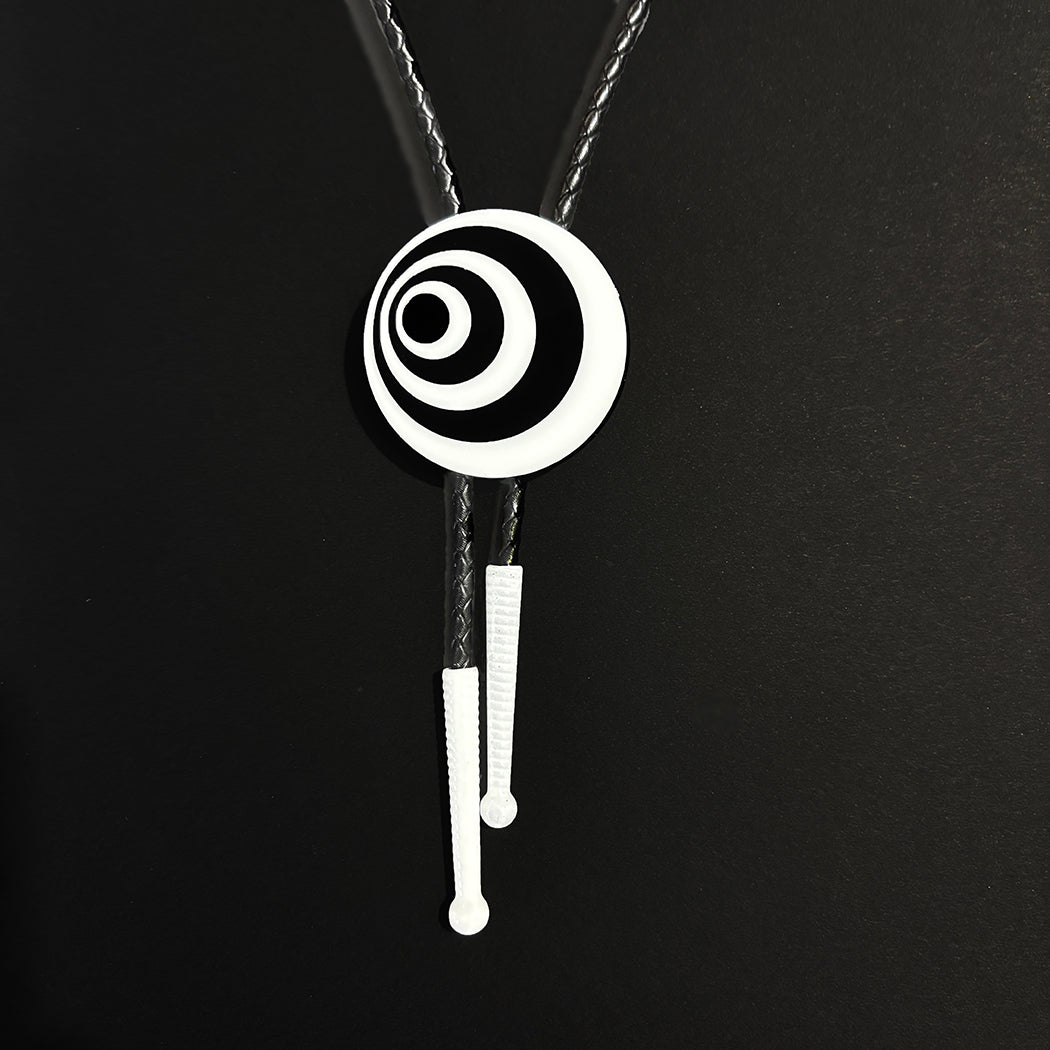 Op Art Circles Bolo Tie with White Tips