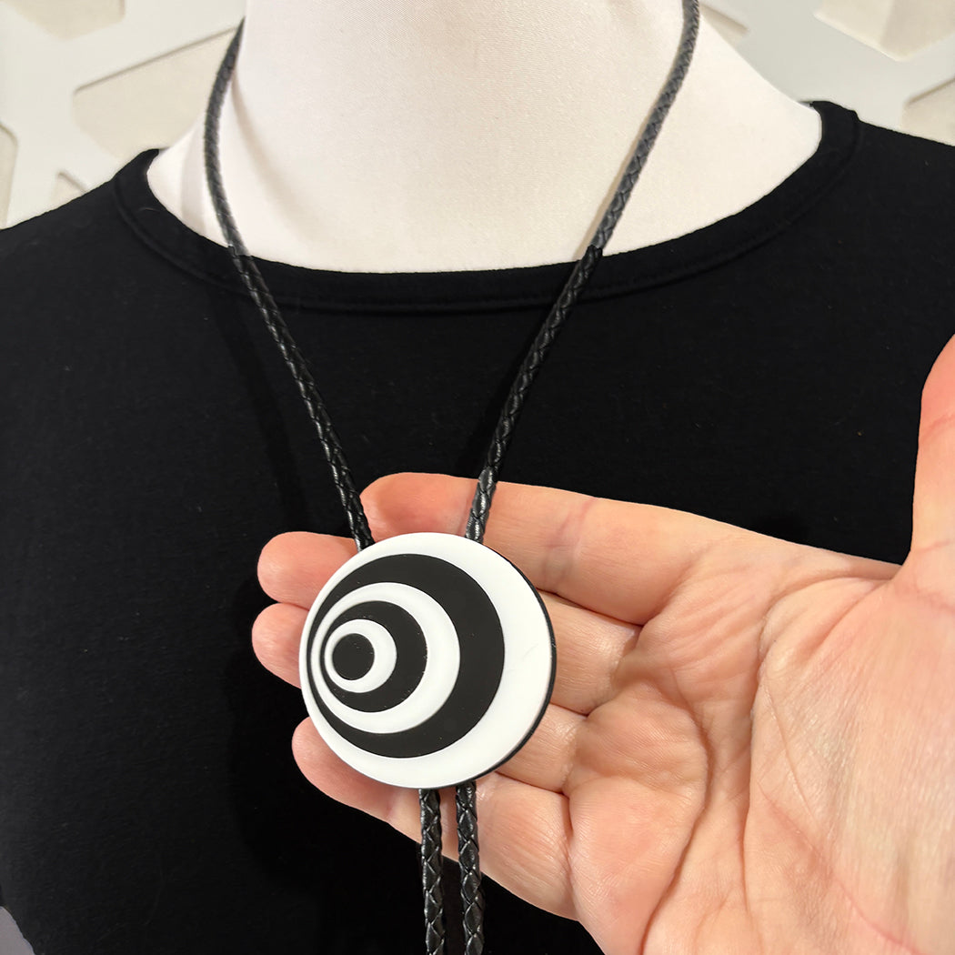 Op Art Circles Bolo Tie with White Tips