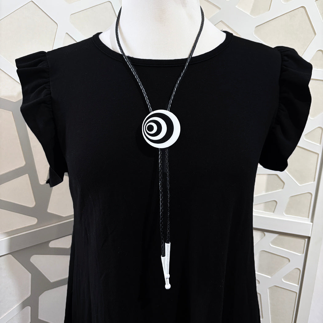 Op Art Circles Bolo Tie with White Tips