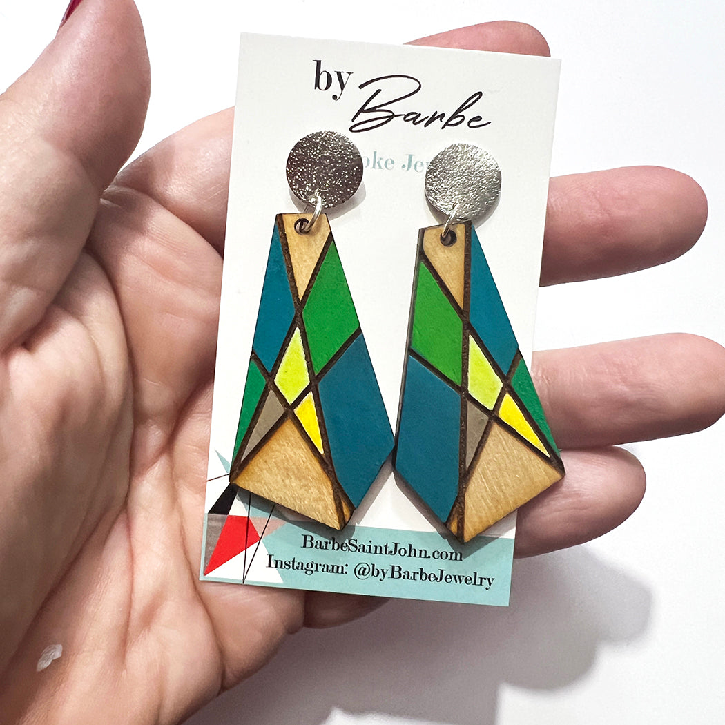 Green Modernist Window Earrings