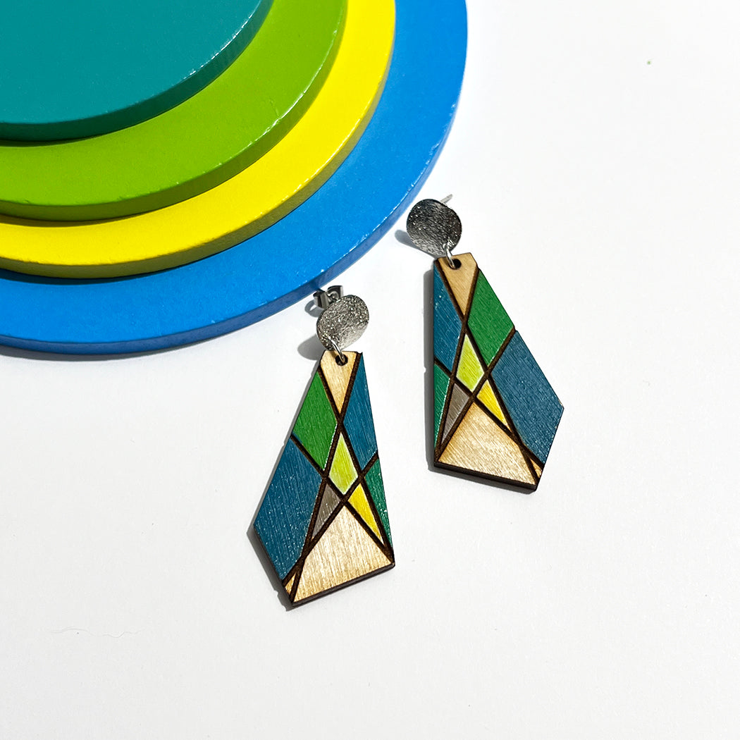 Green Modernist Window Earrings