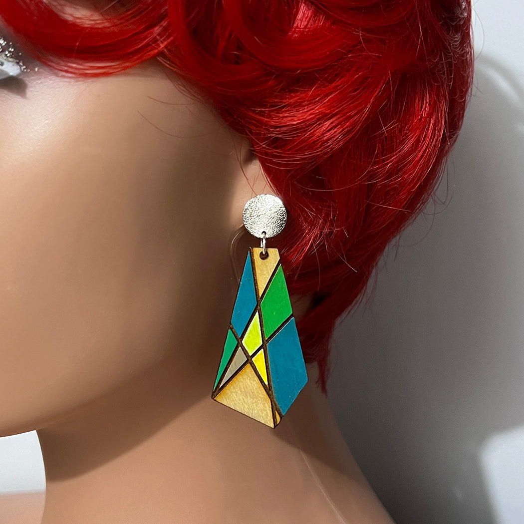 Green Modernist Window Earrings