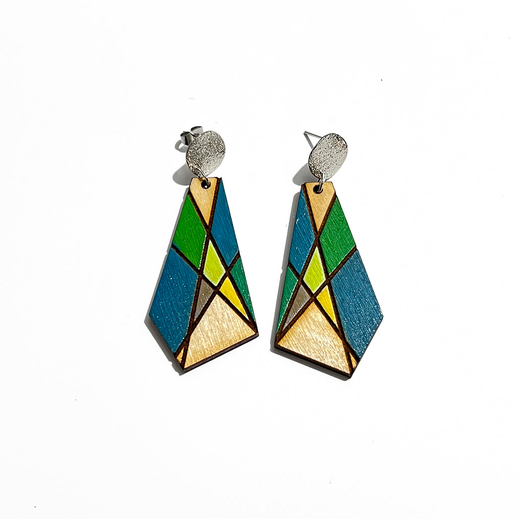 Green Modernist Window Earrings