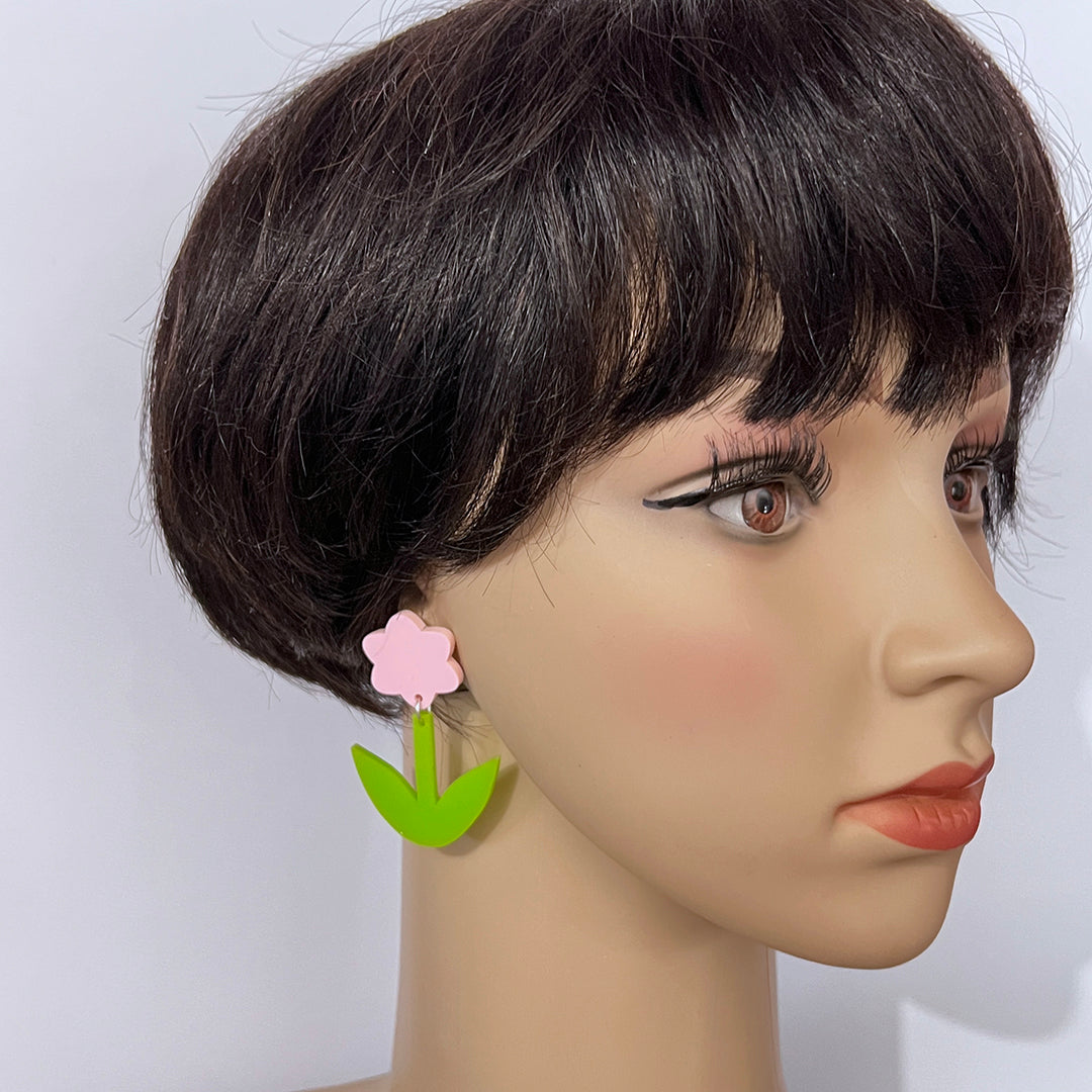 Pink Flower Earrings