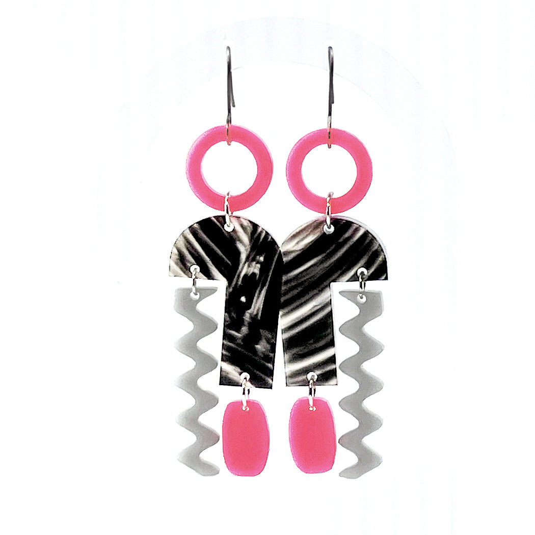 Arch Mobile Earrings - Pink & Grey