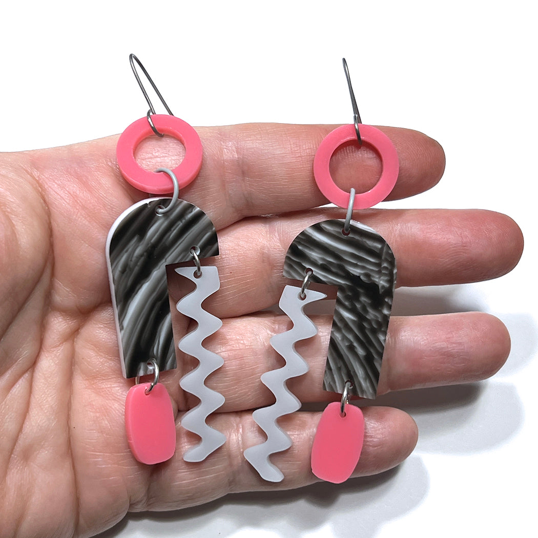 Arch Mobile Earrings - Pink & Grey