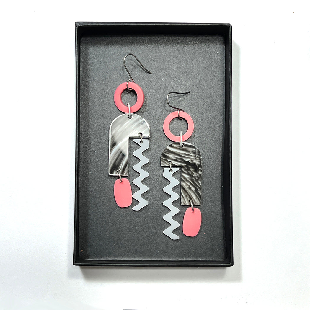 Arch Mobile Earrings - Pink & Grey