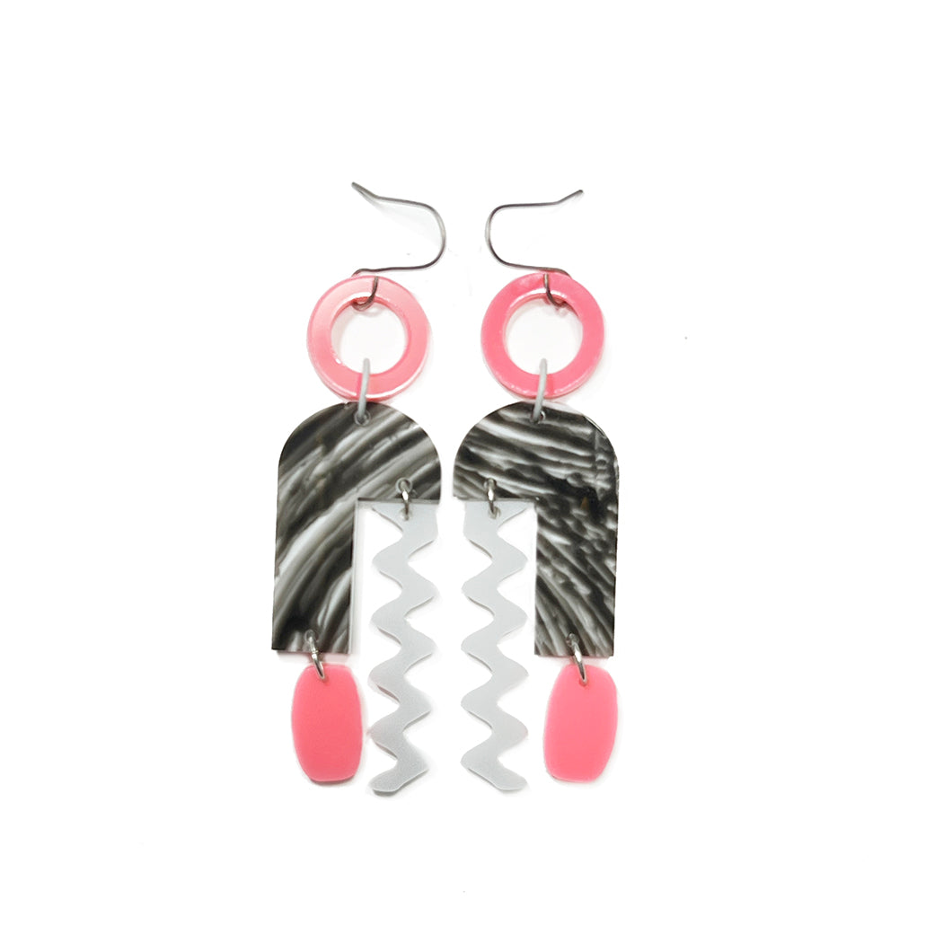 Arch Mobile Earrings - Pink & Grey