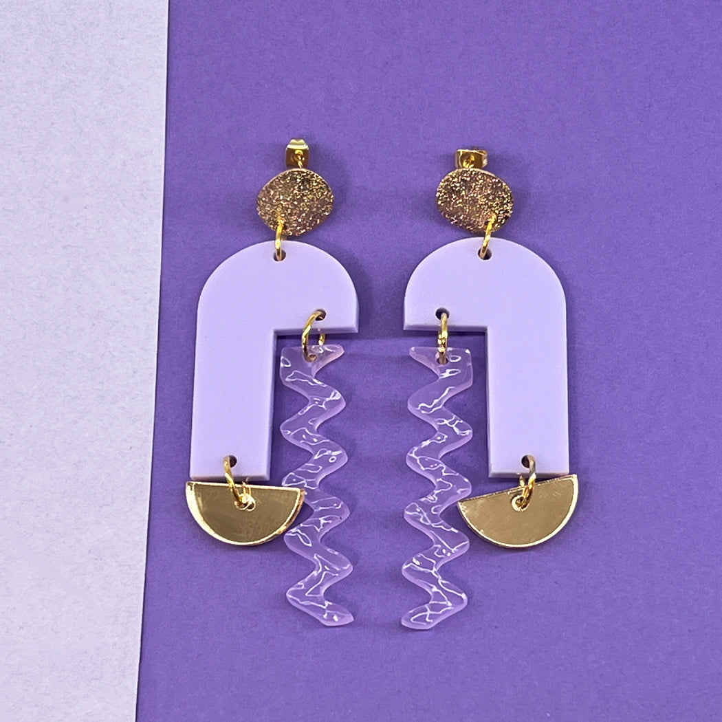 Arch Mobile Earrings in Lilac and Gold