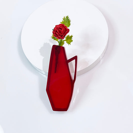 Mid Century Vase Brooch - Transparent Red