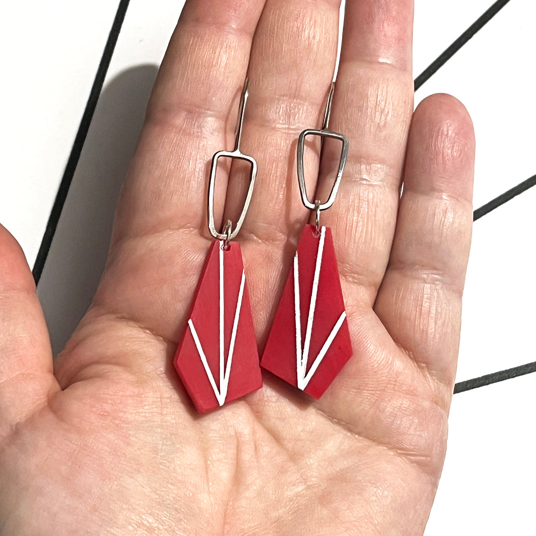 Red Trapezoid Earrings