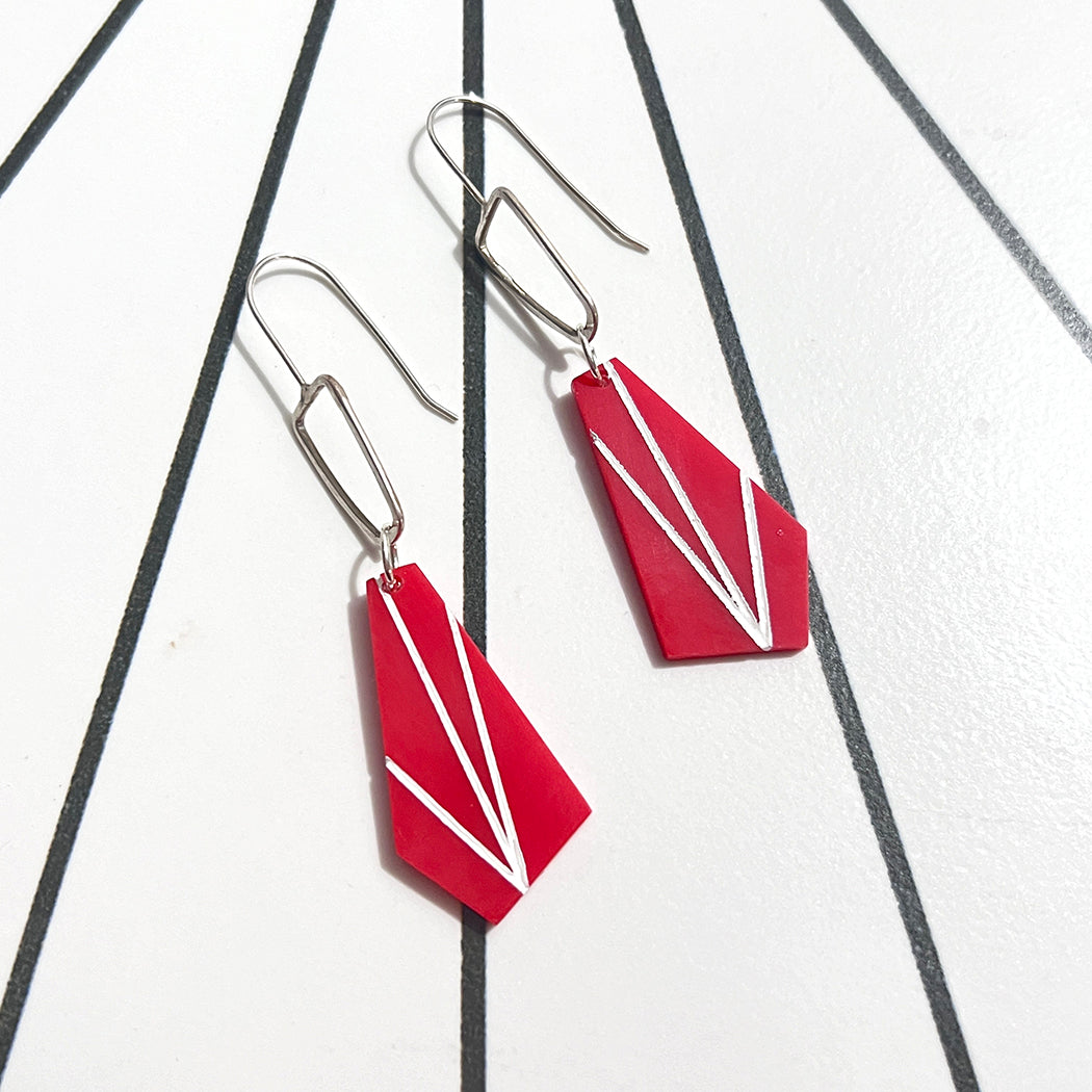 Red Trapezoid Earrings