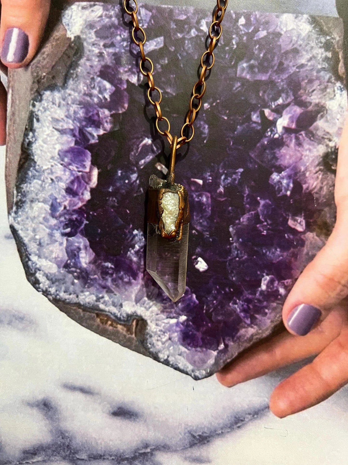 Sea Witch Biwa Pearl and Quartz Crystal Point Necklace