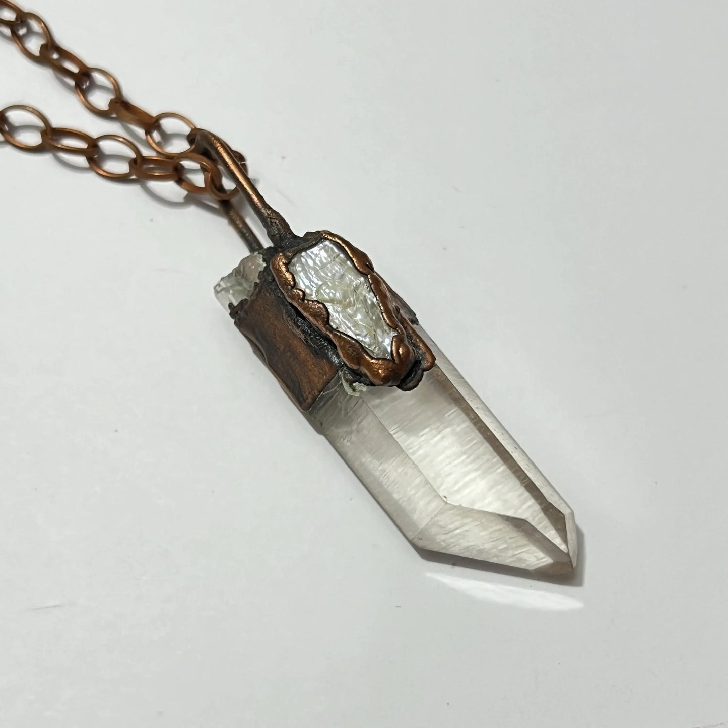 Sea Witch Biwa Pearl and Quartz Crystal Point Necklace