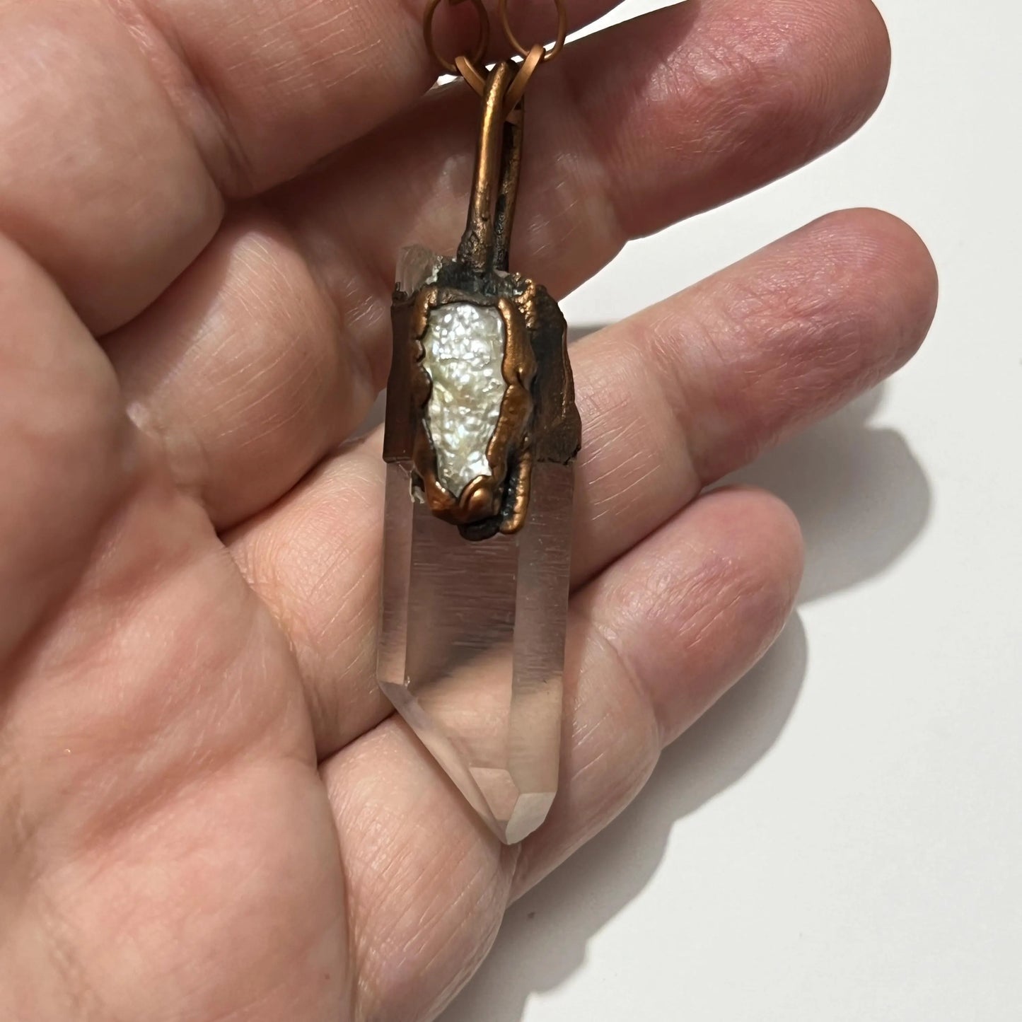 Sea Witch Biwa Pearl and Quartz Crystal Point Necklace