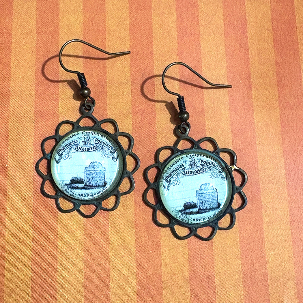 Antique Tombstone Advertisement Earrings