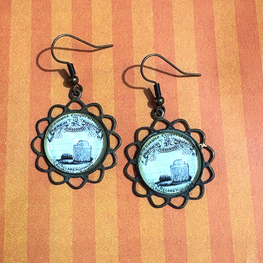 Antique Tombstone Advertisement Earrings