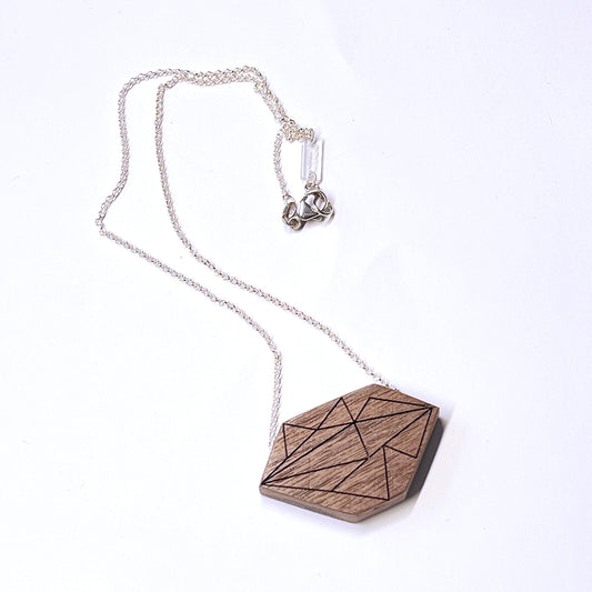 Modernist Grid Walnut Necklace