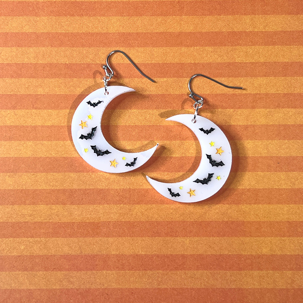 Small White Crescent Moon Earrings