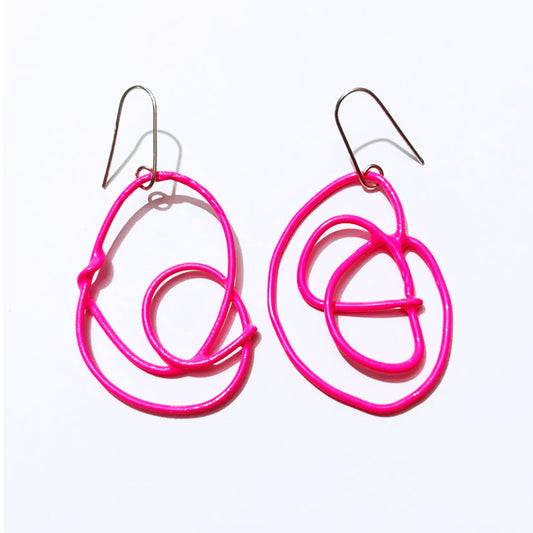 Wire Doodle Earrings - Neon Pink